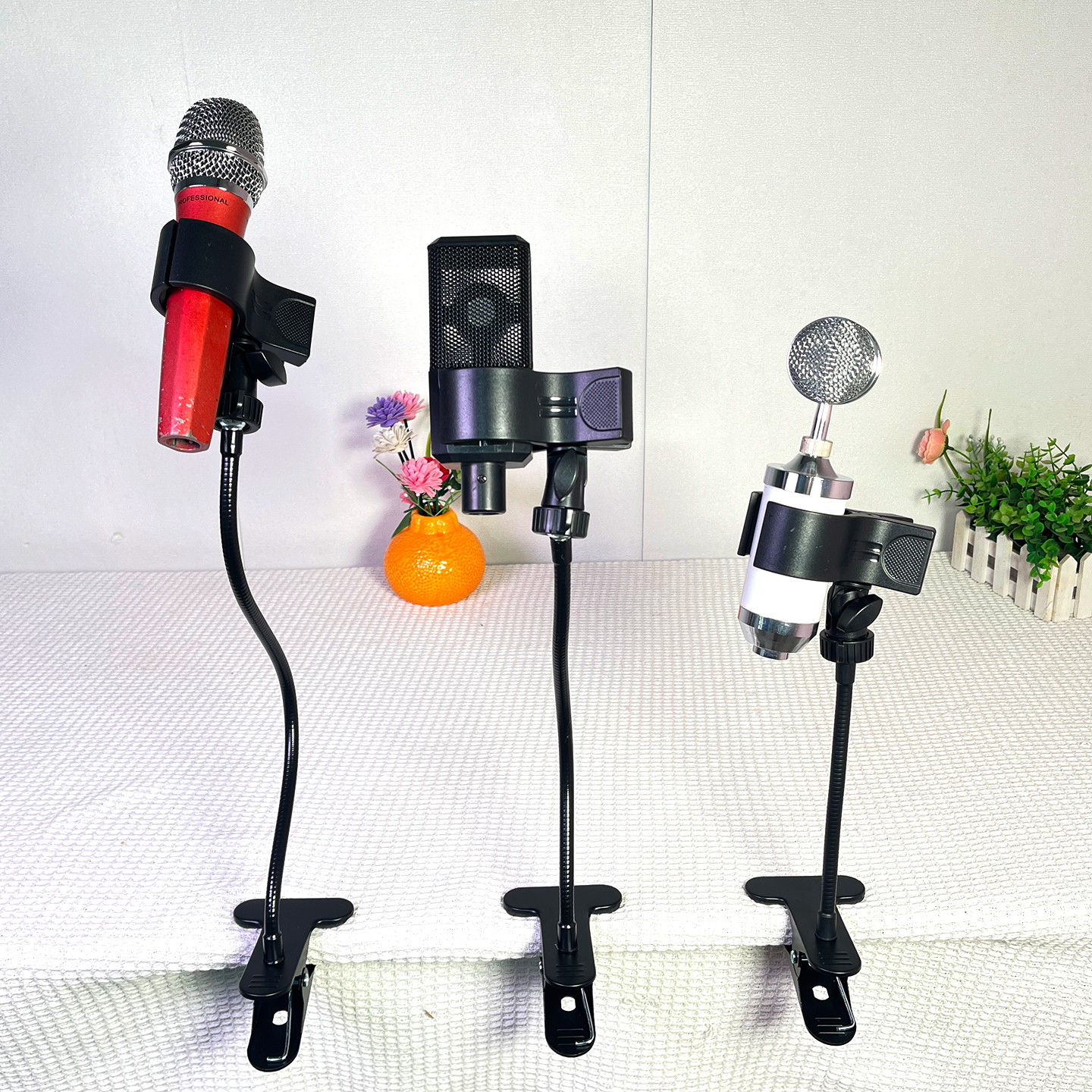 电容麦克风桌面软管支架金属大力夹球头接口无线话筒大号麦夹配件