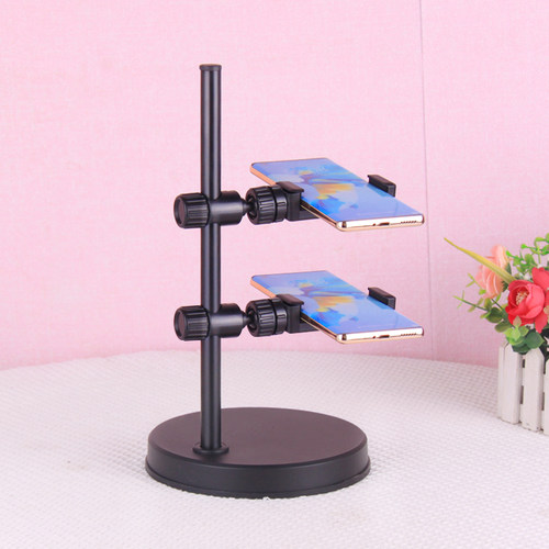 桌面双机位手机直播支架俯拍可升降万向旋转多机位重叠多平台手机