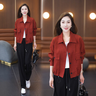 短款外套春装女款2025年新款宽松百搭休闲长袖红色夹克上衣春秋季