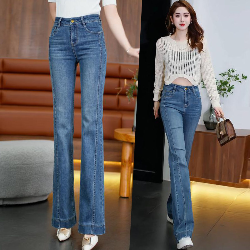 高腰弹力微喇牛仔裤女2026春夏新款浅色显瘦时尚百搭修身喇叭长裤
