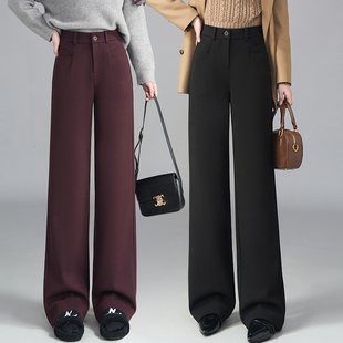 直筒休闲裤 羊毛呢阔腿裤 子女士窄版 加厚保暖加绒裤 女秋冬2025新款