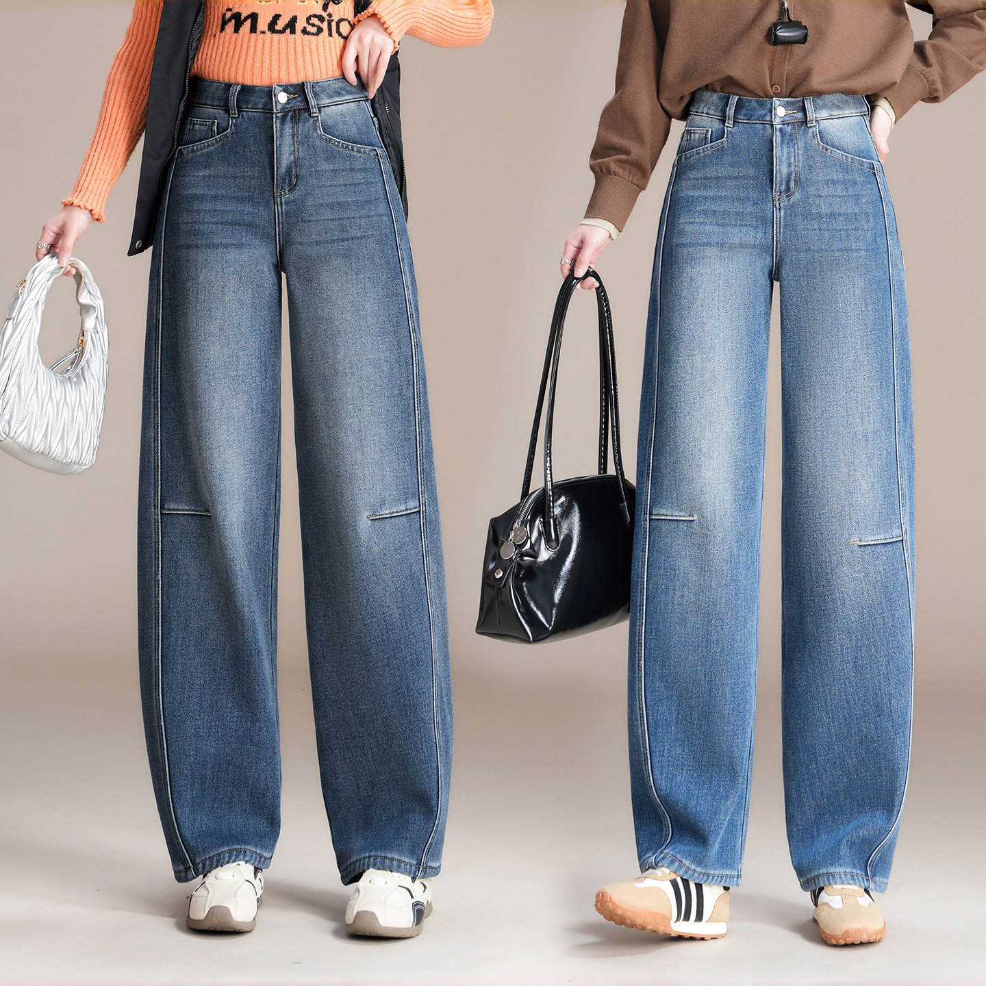 高腰复古蓝阔腿牛仔裤女2026新款宽松垂感显瘦弯刀裤百搭拖地裤子,女装/女士精品,牛仔裤,淘宝优惠券,粉丝福利购,淘宝优惠卷
