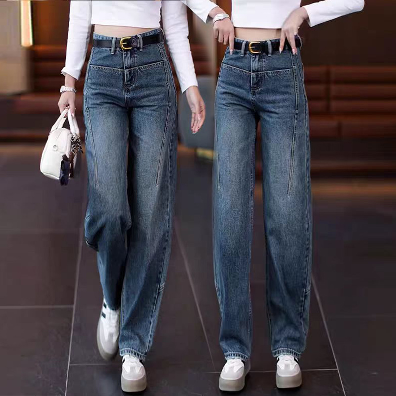 弯刀牛仔裤女春秋2025年新款高腰梨型身香蕉裤宽松显瘦窄版直筒裤
