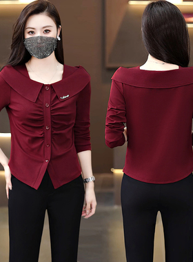 海军领巨好看设计感上衣女装025早秋新款洋气漂亮修身打底长袖t恤