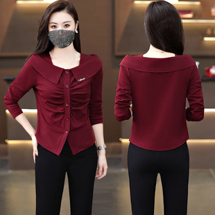 海军领巨好看设计感上衣女装025早秋新款洋气漂亮修身打底长袖t恤