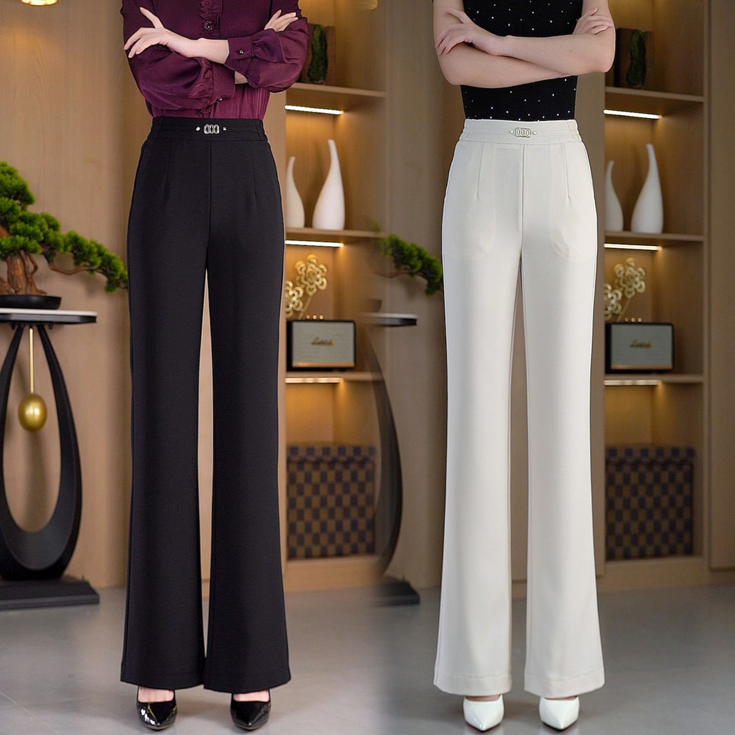 2026夏季凉感天丝直筒微喇裤子女士高腰垂坠感百搭薄款休闲喇叭裤