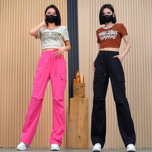 夏季薄款高腰速干工装阔腿裤女