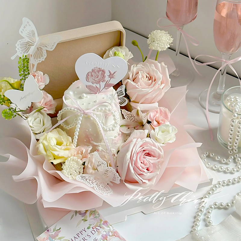 5.11母亲节鲜花戒指盒蛋糕装饰