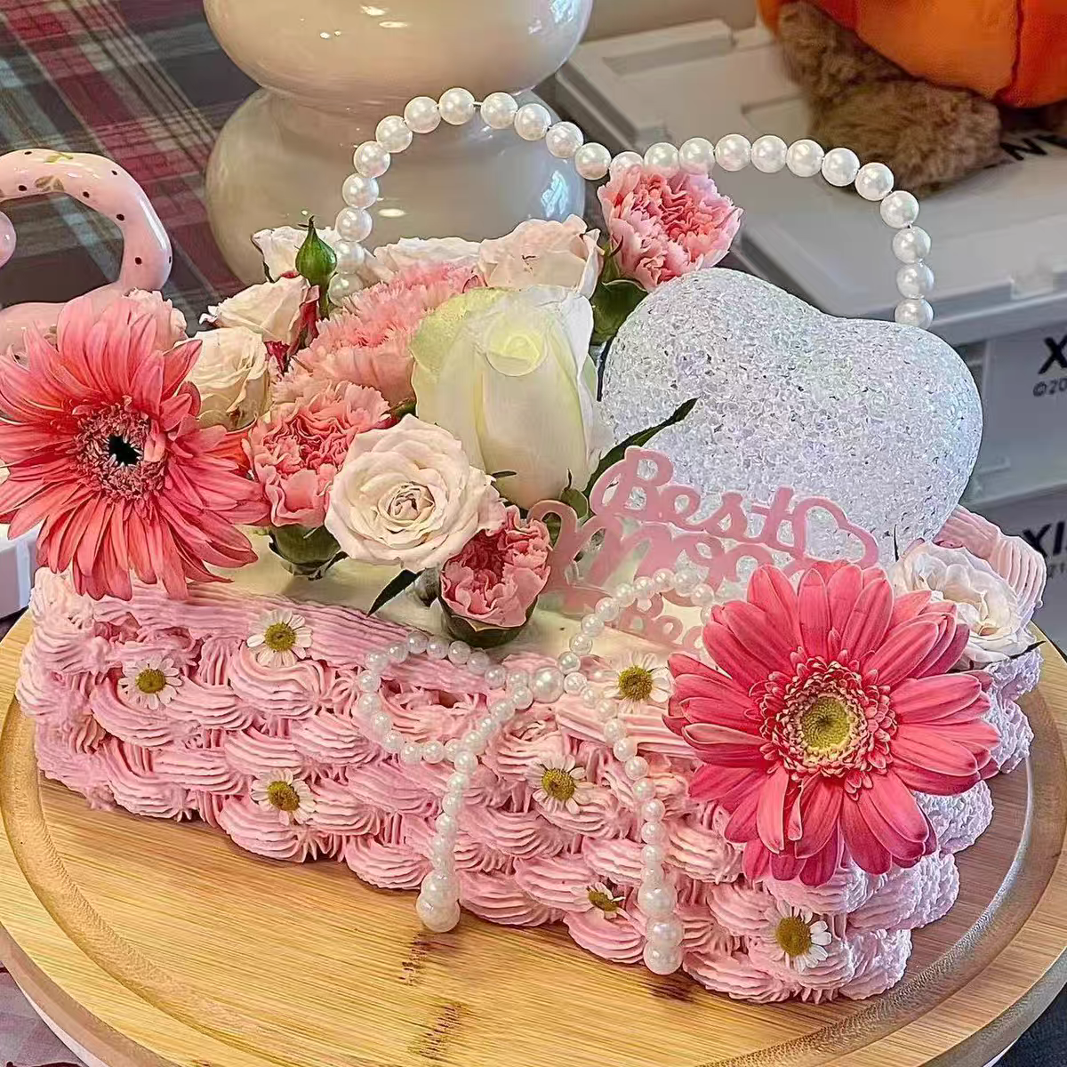 5.11浪漫母亲节鲜花蛋糕水晶灯心形珍珠装饰仿真花朵亚克力插件,节庆用品/礼品,蛋糕/烘焙装饰用品,淘宝优惠券,粉丝福利购,淘宝优惠卷