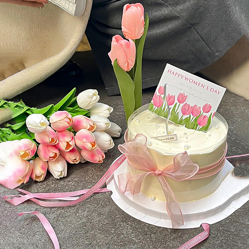 唯美3.8女神节妇女节郁金香蛋糕装饰女王节祝福语卡片蝴蝶结丝带,节庆用品/礼品,蛋糕/烘焙装饰用品,淘宝优惠券,粉丝福利购,淘宝优惠卷