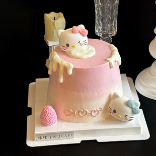 浪漫2.14情人节情侣纪念日可爱KT猫蛋糕装 饰印英文爱心卡LOVE插件