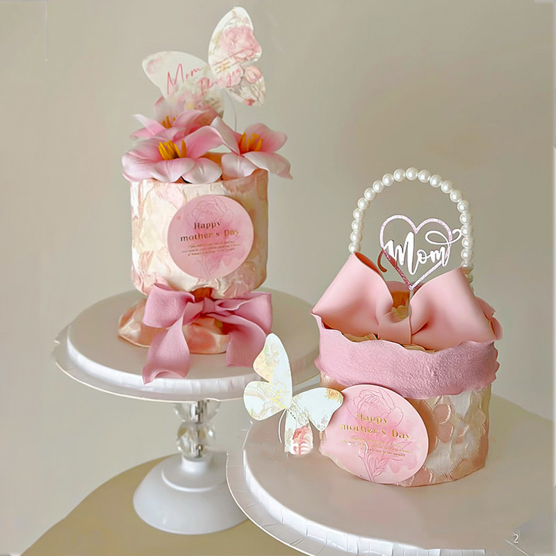 浪漫5.11母亲节郁金香花束蛋糕装饰粉色樱花布围边仿真花蝴蝶插件,节庆用品/礼品,蛋糕/烘焙装饰用品,淘宝优惠券,粉丝福利购,淘宝优惠卷