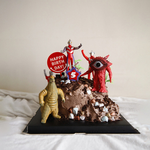 银河系奥特曼打怪兽男孩生日蛋糕装摆件小朋友大怪兽超人英雄玩具