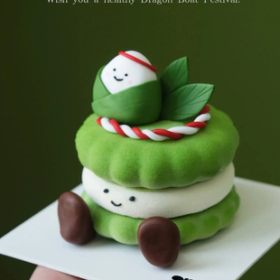 网红款端午节可爱版emji粽子蛋糕装饰手绘翻糖小粽子脚丫麻绳插件