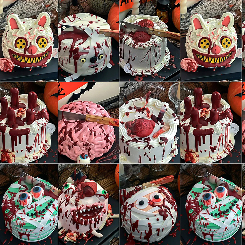 万圣节血腥心脏脑子绷带恐怖蛋糕