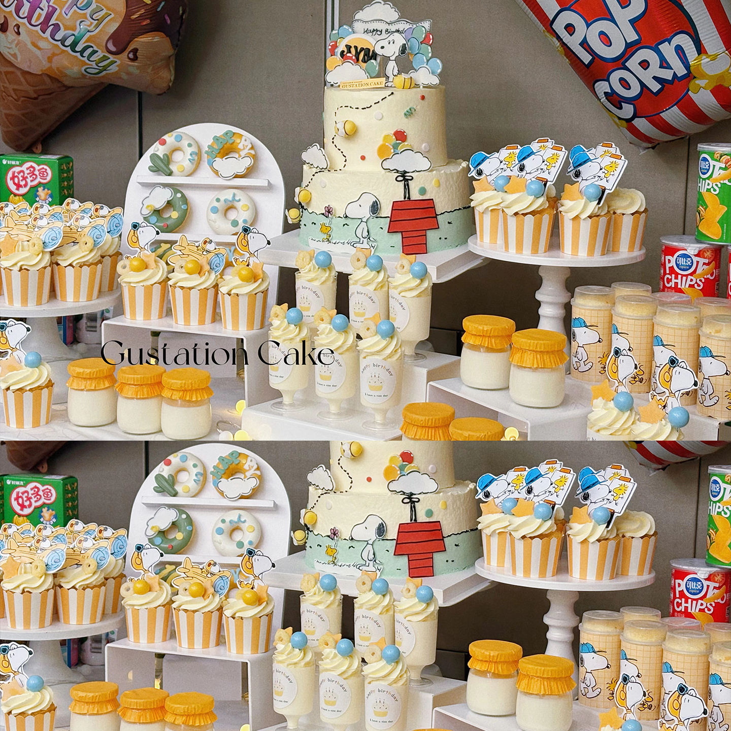 卡通男孩生日史努比甜品台