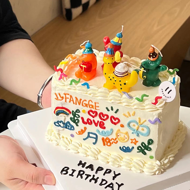 可爱卡通小恐龙生日蛋糕装饰蜡烛