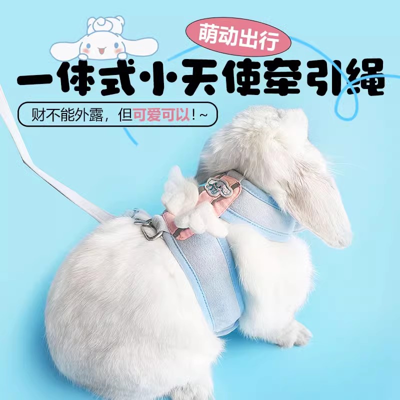 兔子牵引绳溜兔绳可调节侏儒兔防挣脱外出专用一体式防咬可爱衣服