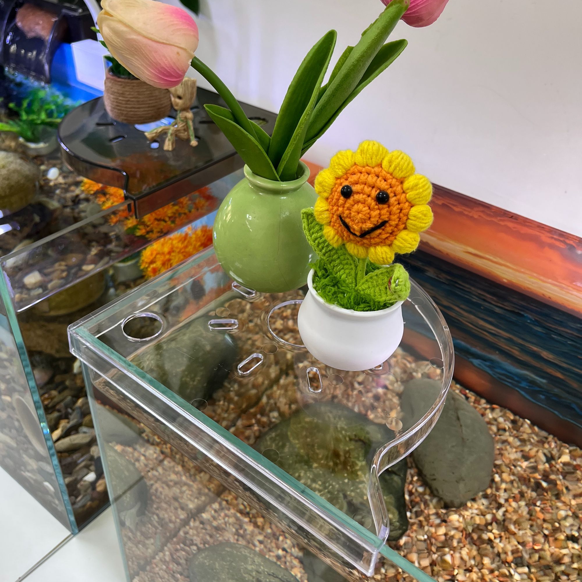 鱼缸转角置物架水草定植多用途造景装饰摆件置物收纳架免安装托盘