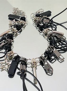 重工亚文化项圈欧美好多拉链的项链朋克系列链头y2k锁骨链配饰女