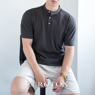 透气干爽简约休闲男短袖 立领亨利新贵老钱ROW风 T恤 ZEROTOX GZX