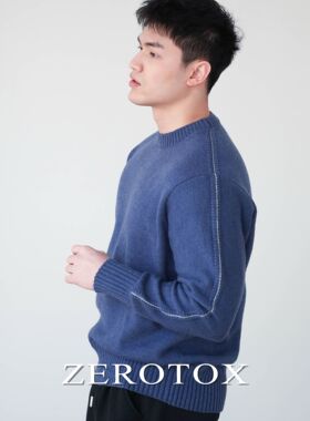 GZX ZEROTOX 百搭舒适保暖600G羊毛混纺男士休闲混色圆领冬针织衫
