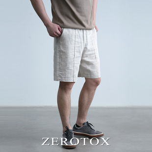 GZX ZEROTOX亚麻棉混纺老钱风直筒五分裤男士休闲透气亚麻短裤夏