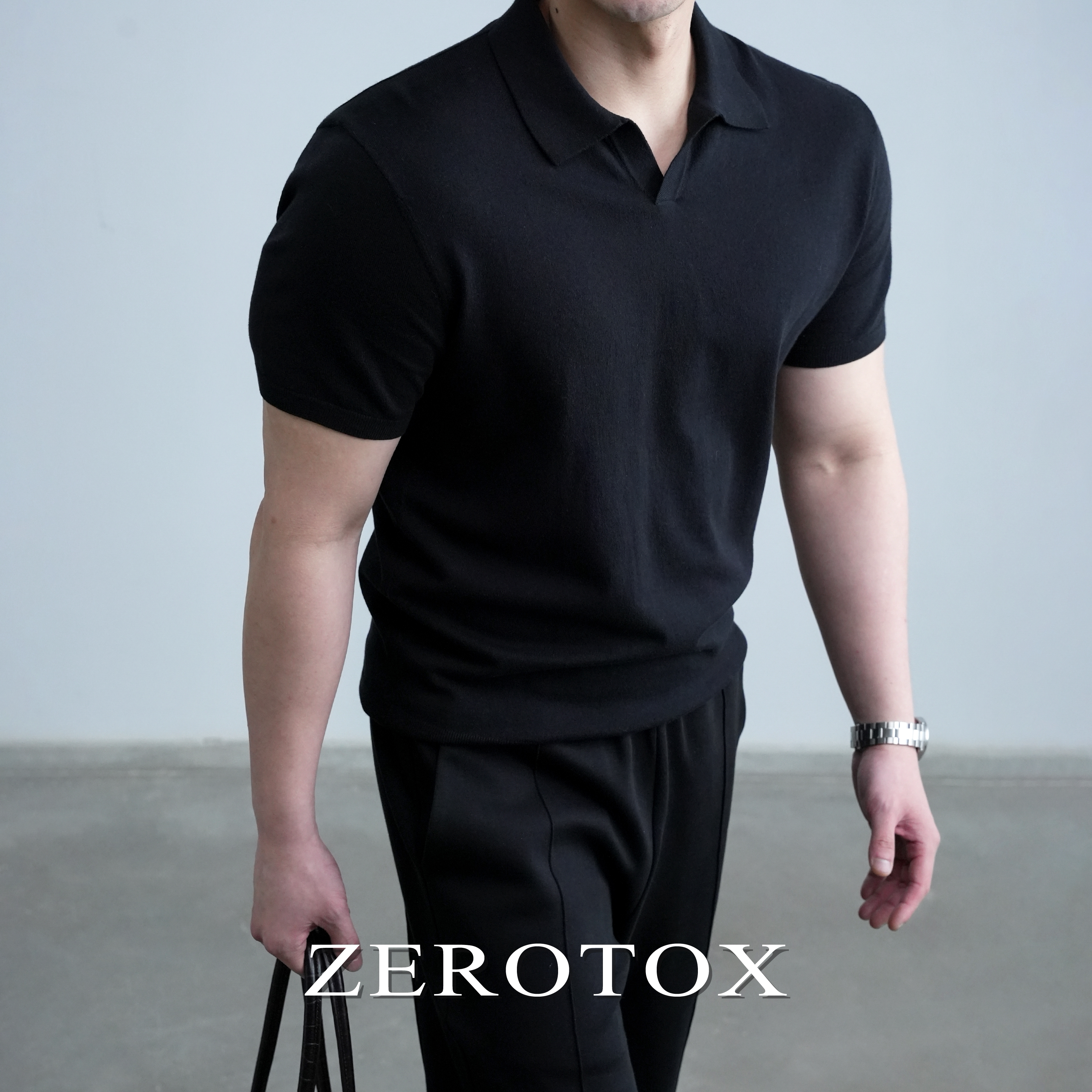 GZX ZEROTOX美式海鸥领老钱针织POLO衫夏季男商务休闲V领短袖T恤