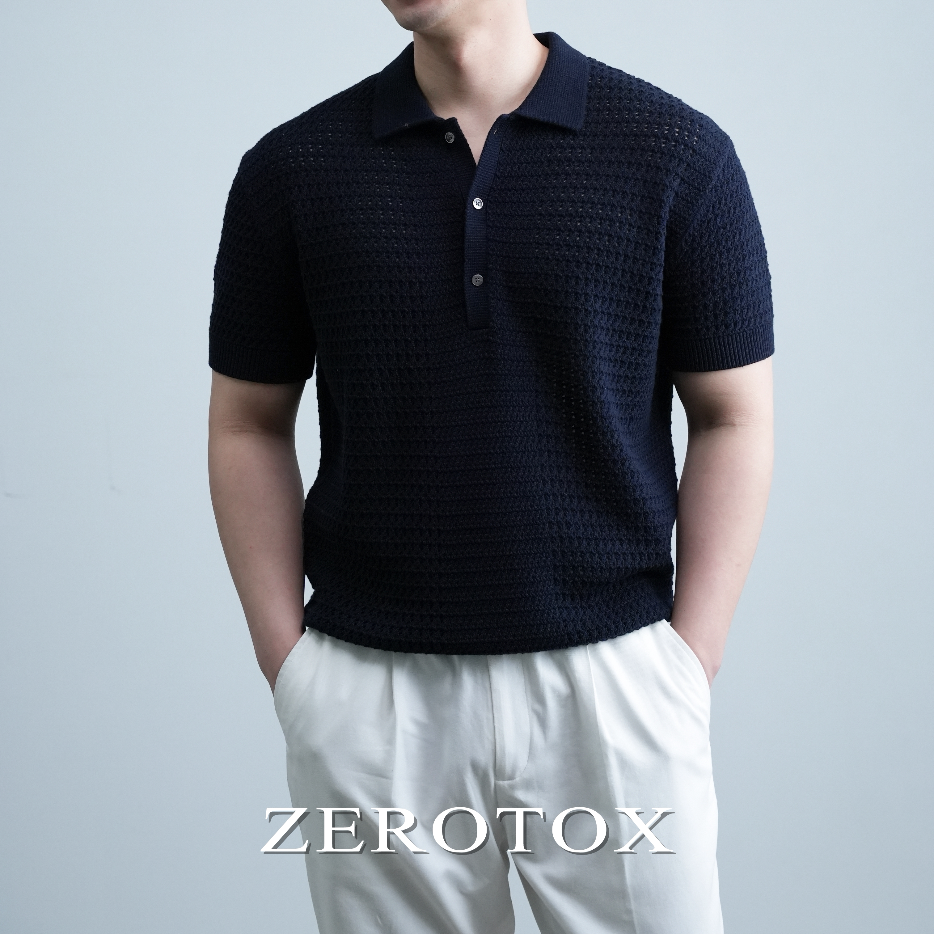 GZX ZEROTOX老钱镂空纯棉针织POLO衫短袖男夏季休闲翻领高级感T恤