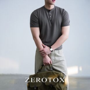 GZX ZEROTOX美式亨利领短袖复古针织Polo修身型男T恤简约舒适夏季