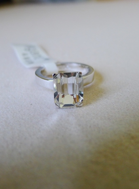 75C-13小号16号银色仿水晶超闪立体长方块女士戒指内径1.6CM