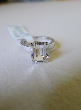 75C-13小号16号银色仿水晶超闪立体长方块女士戒指内径1.6CM