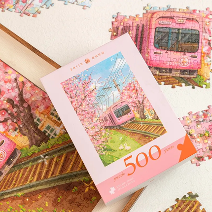 纸居良品拼图500片风景金银山墨尔本卡通樱花列车益智成人玩具礼