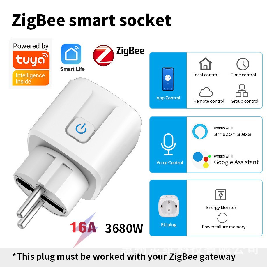 欧规WiFi/Ziee智能插座16/20A带计量兼容Tuya/Matter/Cozi