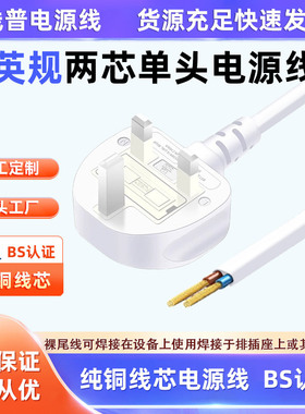 白色线材正标认证BI英标YPE G插头电源线13a英规香港 2芯单头
