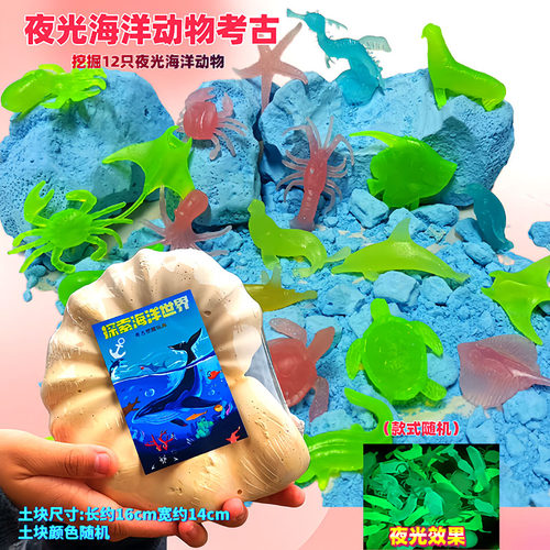 考古挖掘玩具挖12只夜光海洋动物