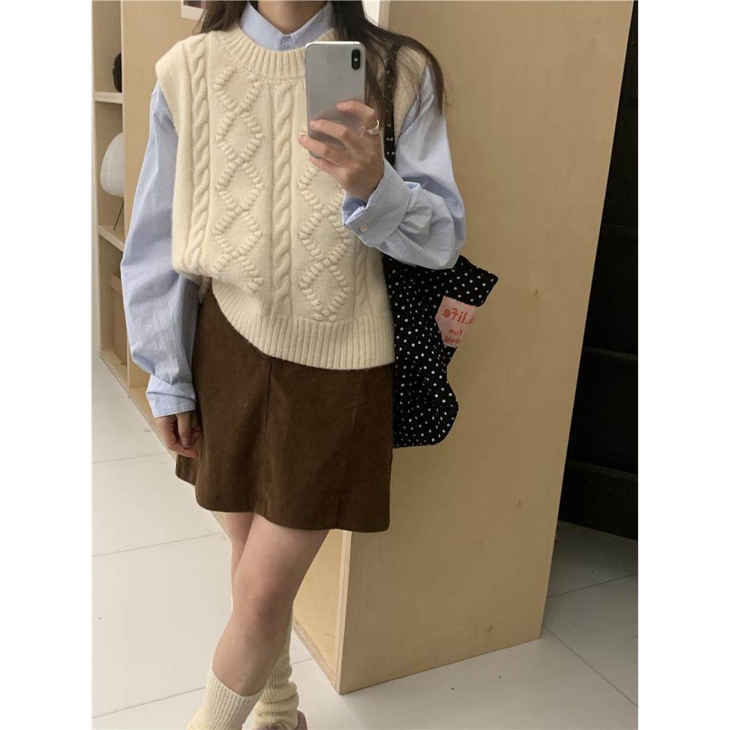 高级感麻花纹理圆领毛衣马甲女秋冬新款宽松叠穿针织背心上衣外穿