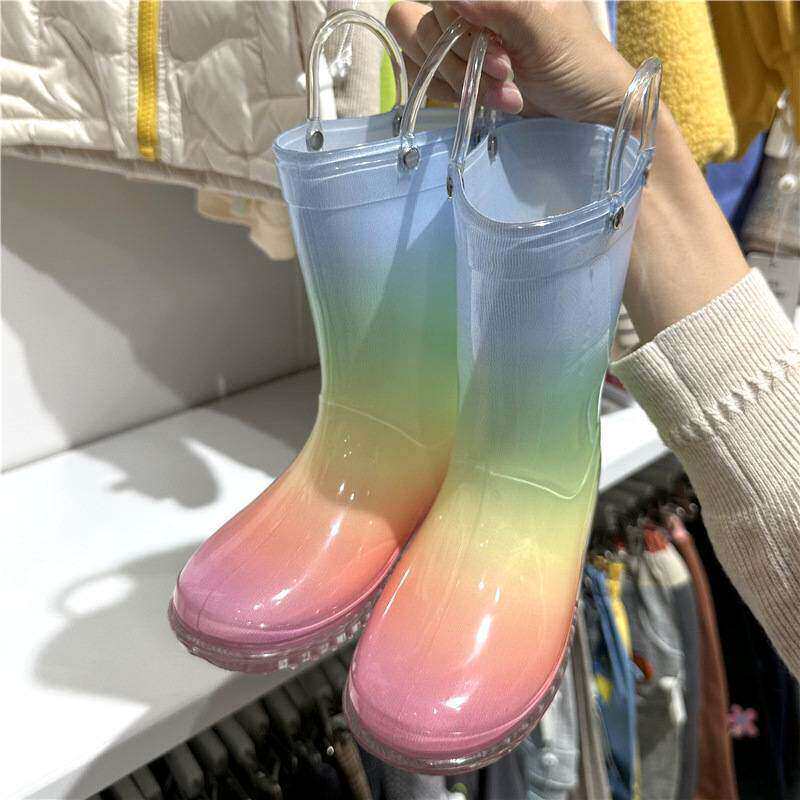 2024日单学生儿童雨鞋轻便大码宝宝防滑防水中筒雨靴一体彩虹胶鞋