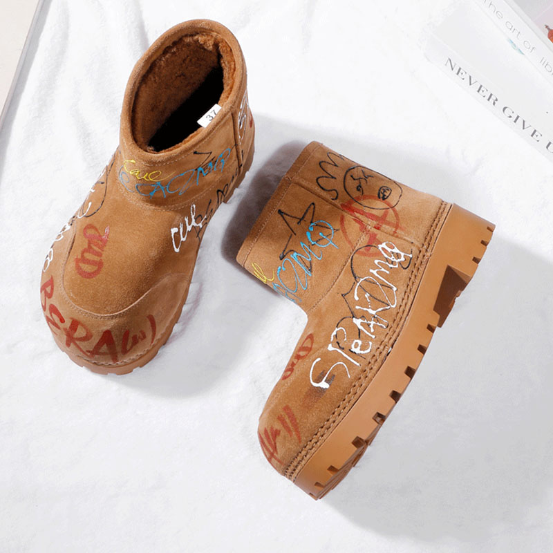 欧货加绒字母涂鸦雪地靴