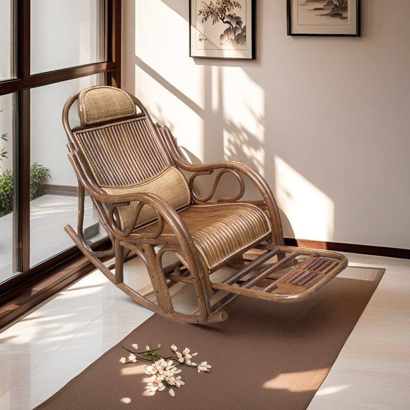 真藤藤条摇椅逍遥椅阳台藤编老人午睡休闲客厅逍遥家用大人摇椅