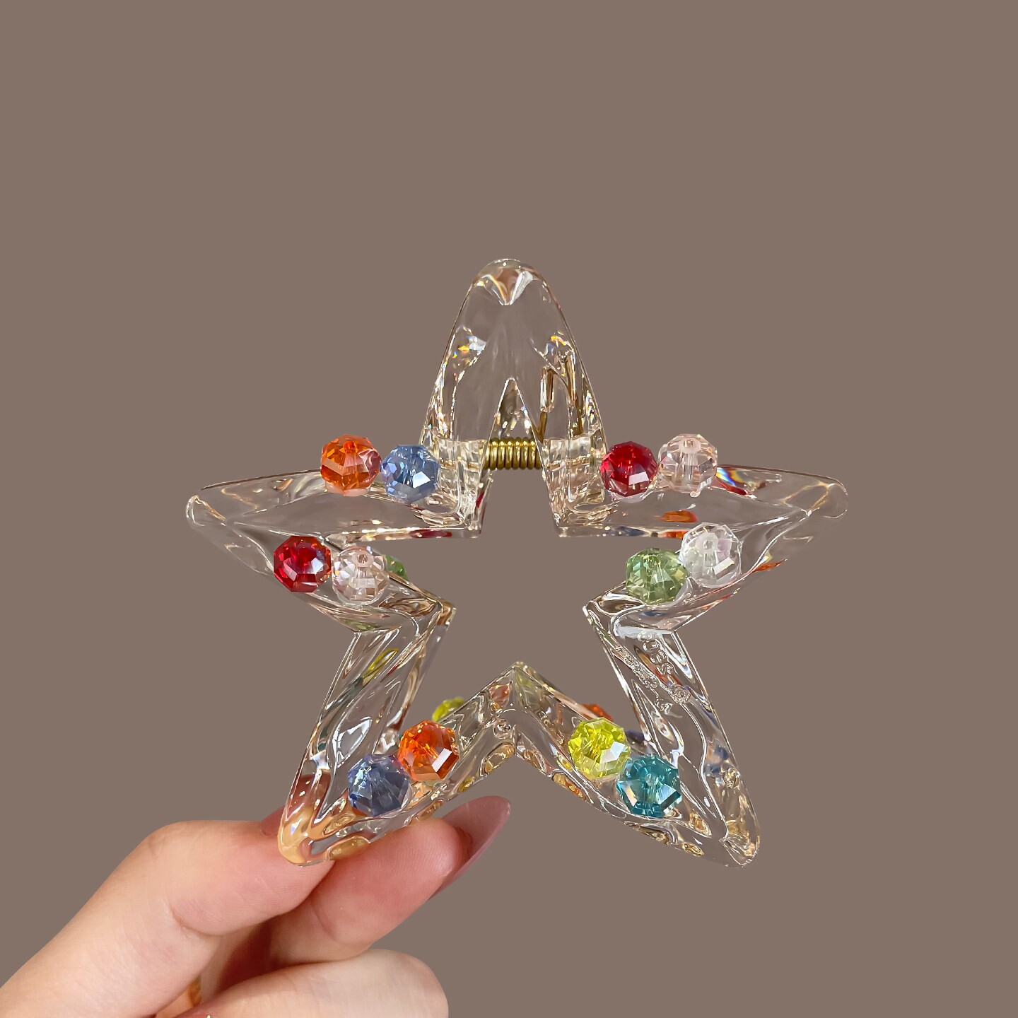 彩虹糖果~ 透明星星彩珠抓夹韩国女童趣发量少半扎发鲨鱼夹盘发夹