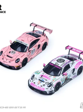 SR1:64保时捷911 GT3 R 85号白粉色 粉猪 合金仿真汽车模型 摆件