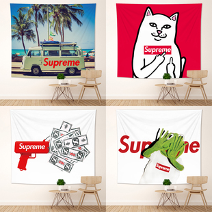 潮牌北欧ins床头背景布supreme挂布黑白格子网红定制大号卧室壁毯