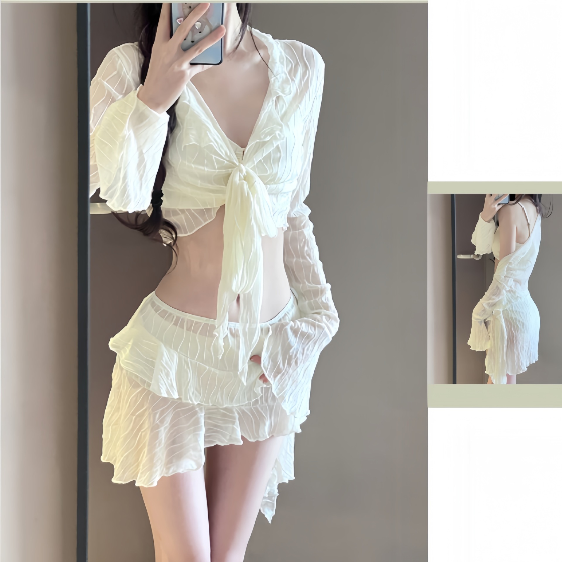 泳衣女比基尼2025新款显瘦保守遮肚四件套性感分体度假泡温泉冬天