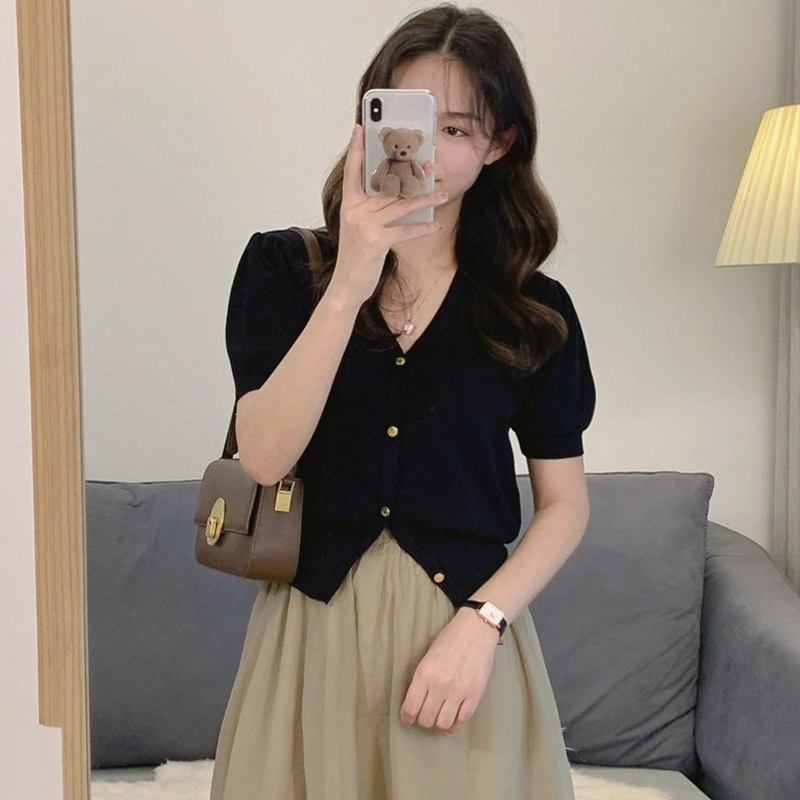 冰丝毛衣开衫白色上衣短袖女装2025新款夏季薄款空调针织衫小外套