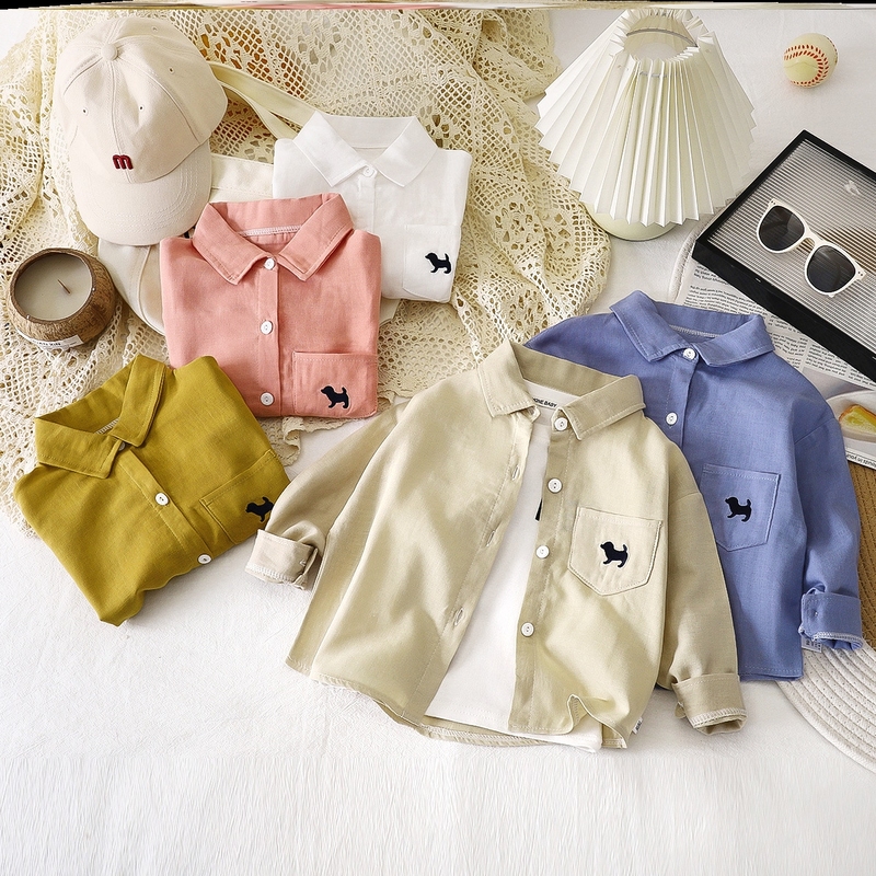 儿童长袖衬衫男童薄款幼儿园女宝宝外套翻领上衣早秋季开衫衣纯棉