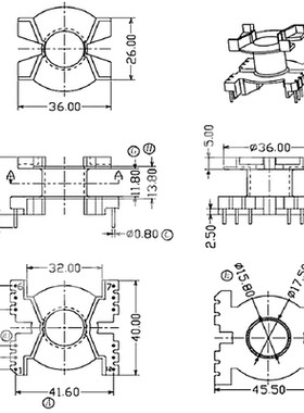 PQ4025高频磁芯骨架PQ40立式6+6针电木骨架PC44磁芯