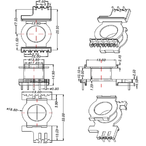 EQ23变压器磁芯骨架立式5+3针 电木骨架磁芯BOBBIN