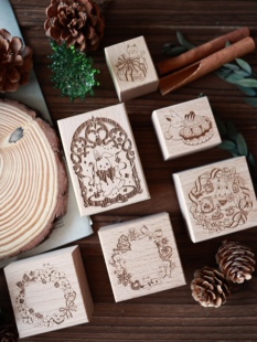 两只浣熊《圣诞茶话会》节日木质手帐diy装饰印章图章轻复古日记