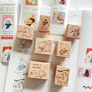 两只浣熊|叁蒽【潦草小狗】木制印章手帐日记本拼贴日常记录图章